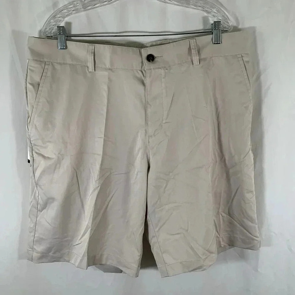adidas Golf Shorts Men's 38 Beige Pleated Pockets Button Zip Climalite - Picture 1 of 8